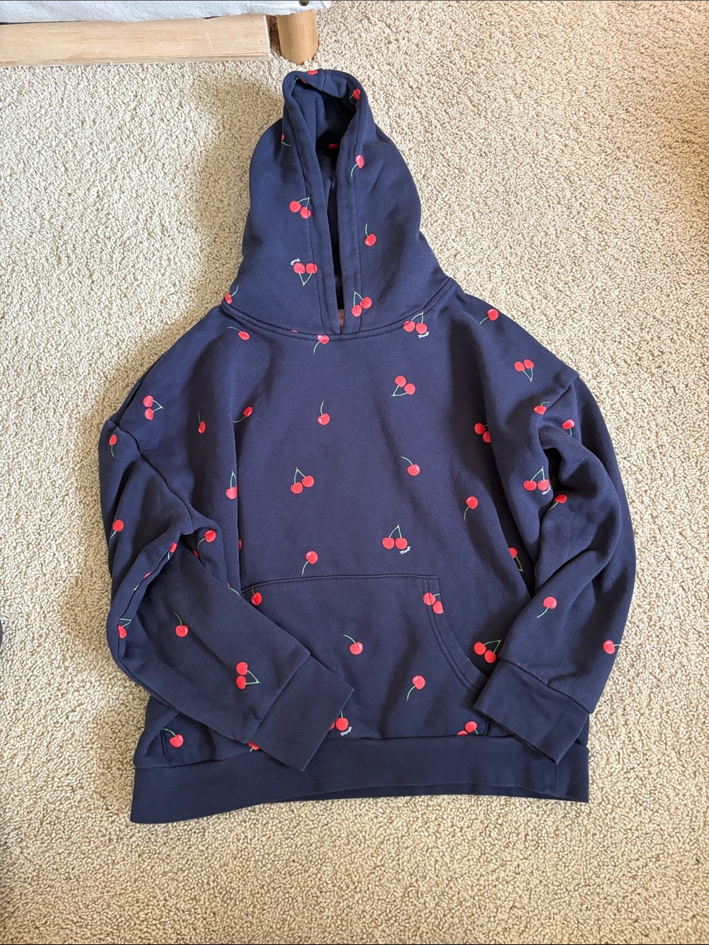 Navy Cherry-Print Hoodie Sweater - Women